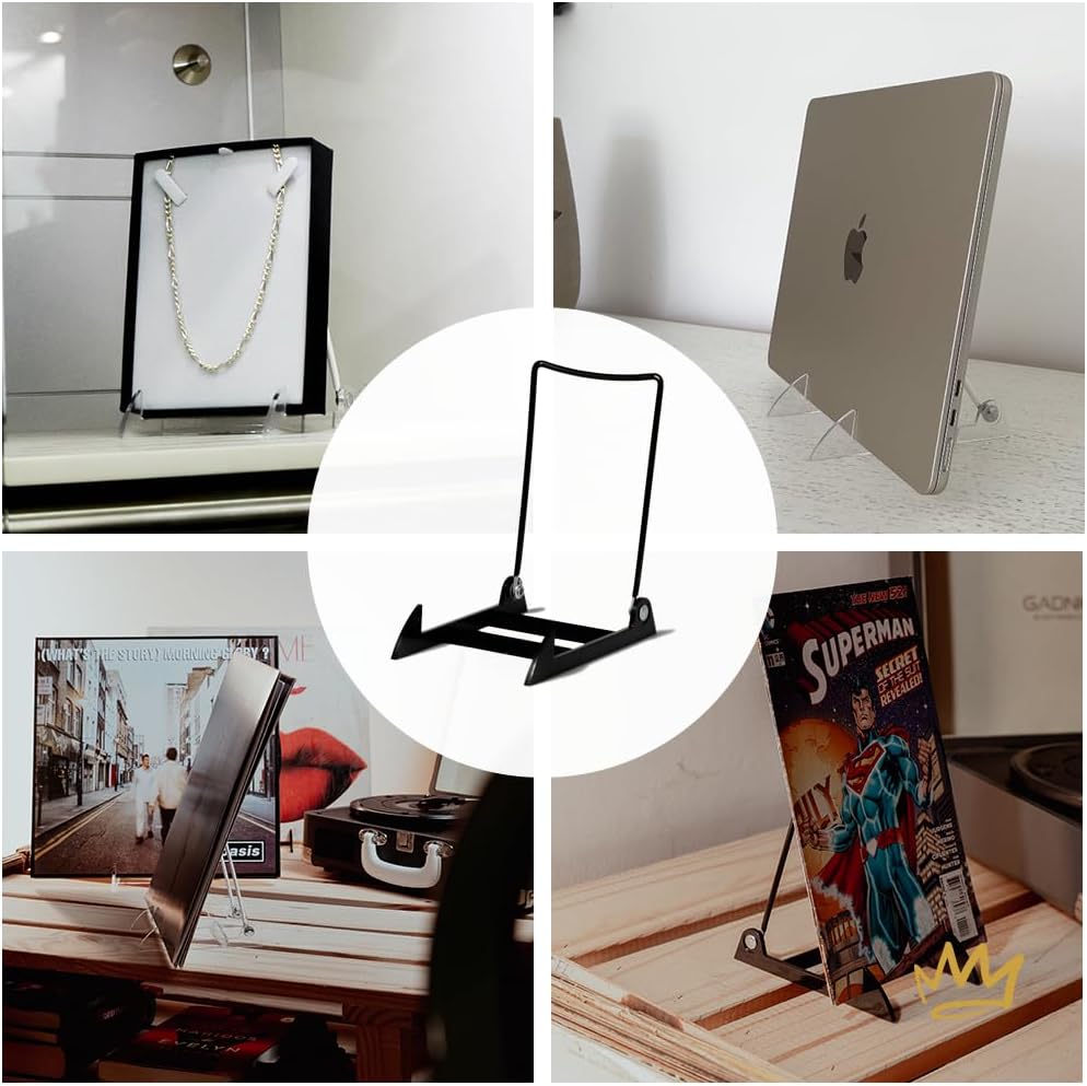 KINGDOM SOLUTIONS MADE IN USA 12-Pack Adjustable Acrylic Easels - Plate Stand - Sturdy Book Stand for Art, Pictures, Plates, Frames - Unique on the Market