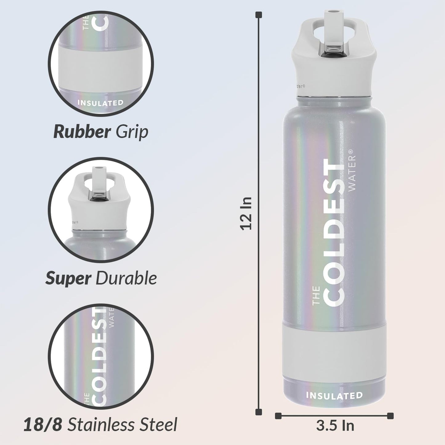 Coldest Insulated Water Bottle with Straw Lid - Stainless Steel Metal Insulated Bottle for Men & Women (Supernova Silver Glitter, 40 oz)