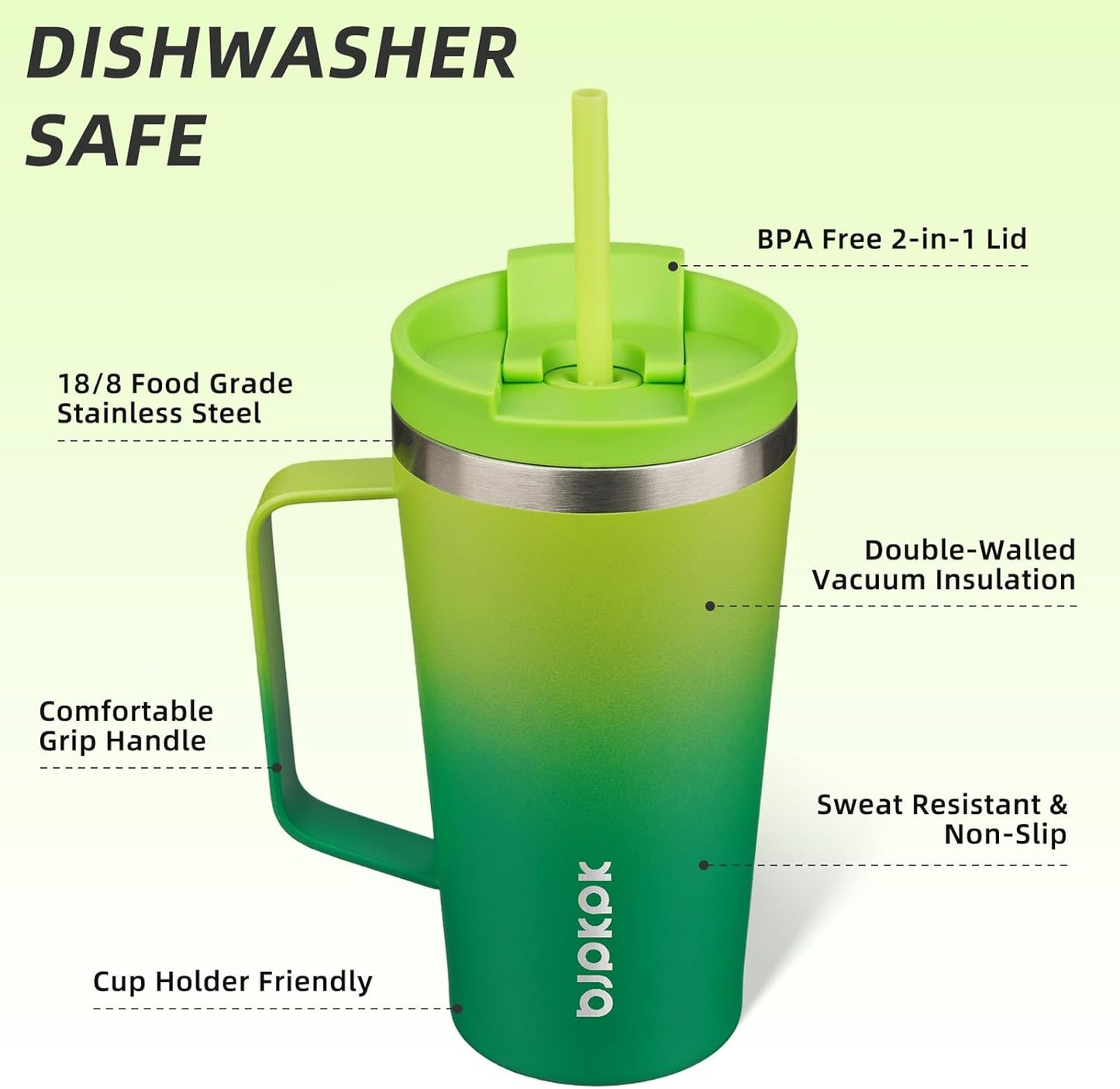 BJPKPK Insulated Tumbler with Handle, 18oz Insulated Tumblers with Lid and Straw, Stainless Steel Metal Water Bottles, Coffee Travel Mugs, Cups, Bamboo Grove