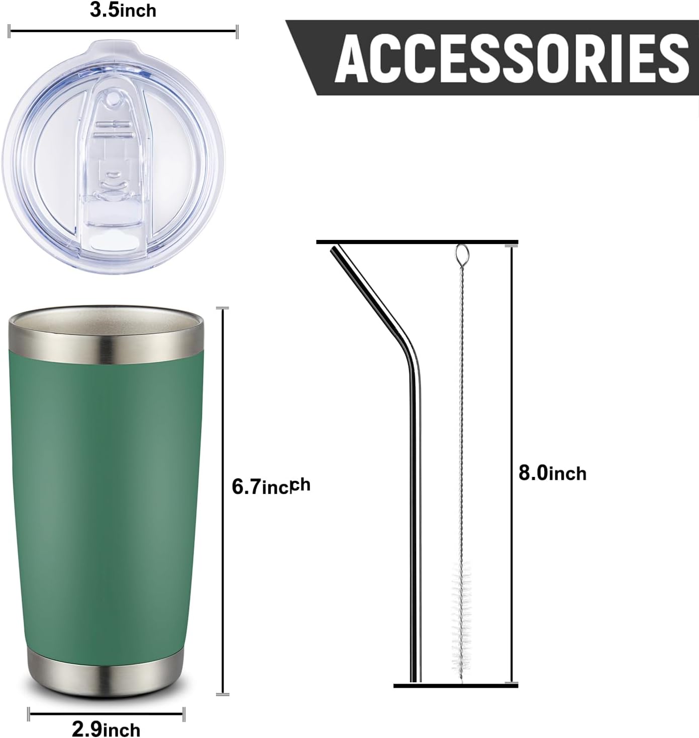 COMOOO 20oz Double Wall Vacuum Insulated Travel Mug Bulk Stainless Steel Tumbler with Lid and Straw Durable Powder Coated Insulated Coffee Cup for Cold & Hot Drinks Green 12 pack