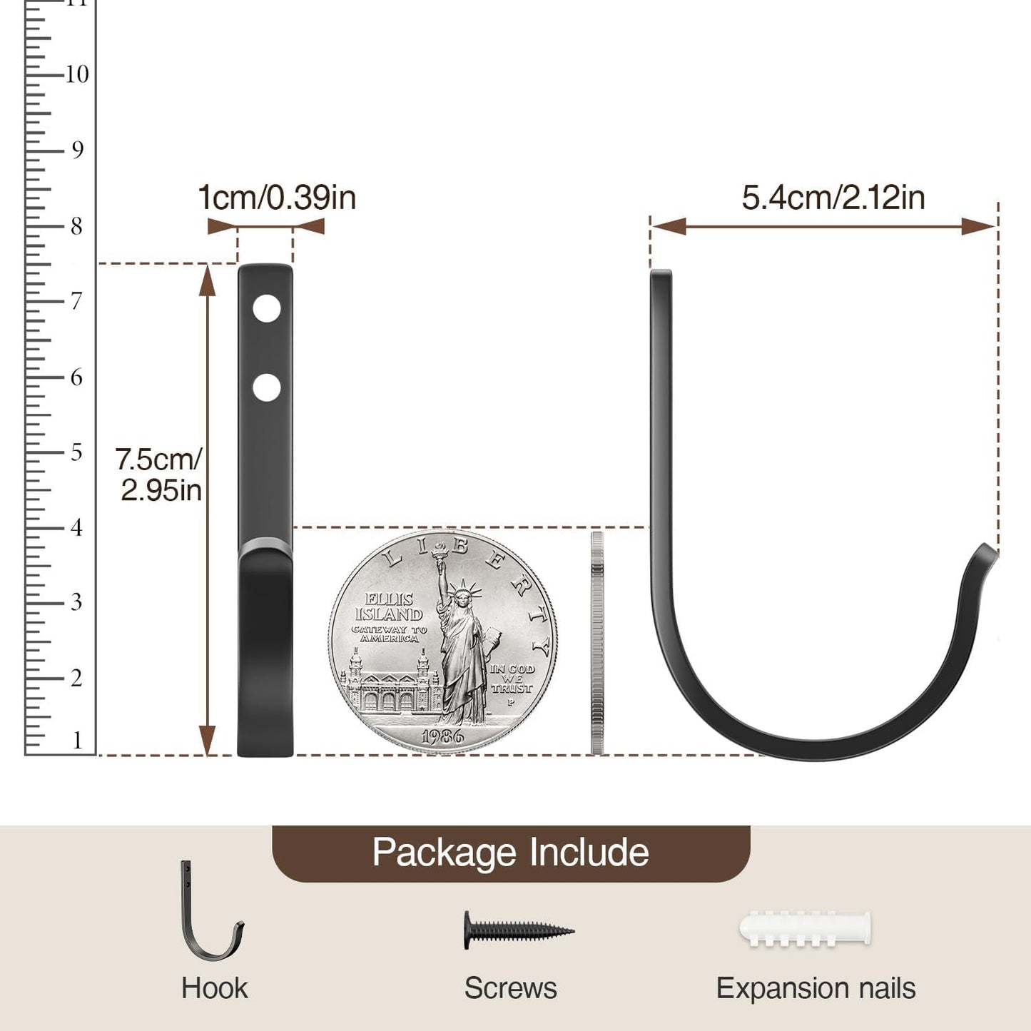 20-Pack Wall Hooks for Hanging Towel/Coat - 22LB Screw in Metal Hanger Wall Mount, for Outdoor, Closet, Door, Bathrooms, for Backpack, Robe, Black