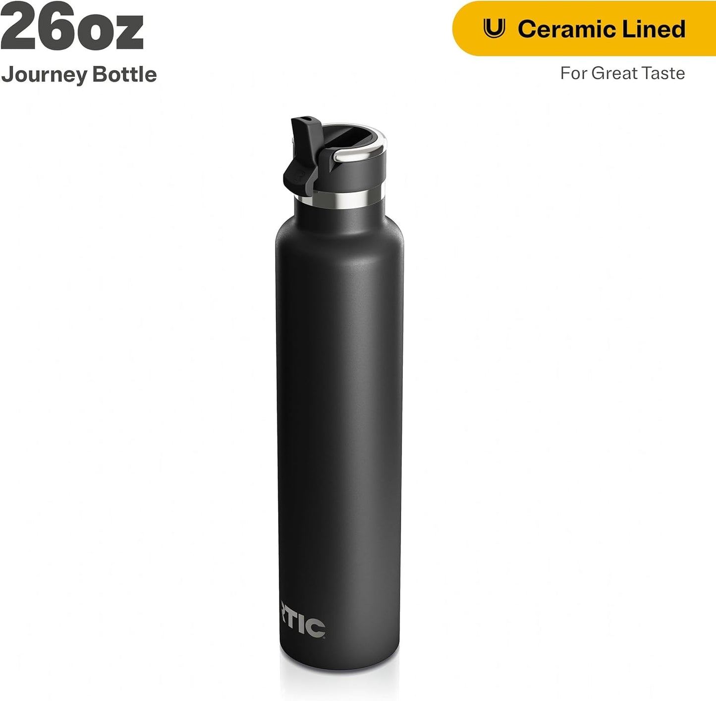 RTIC 26oz Journey Bottle Metal Stainless Steel Vacuum Insulated, BPA Free, Reusable, for Water, Hot and Cold Drinks, Travel, Sports, Camping, Black