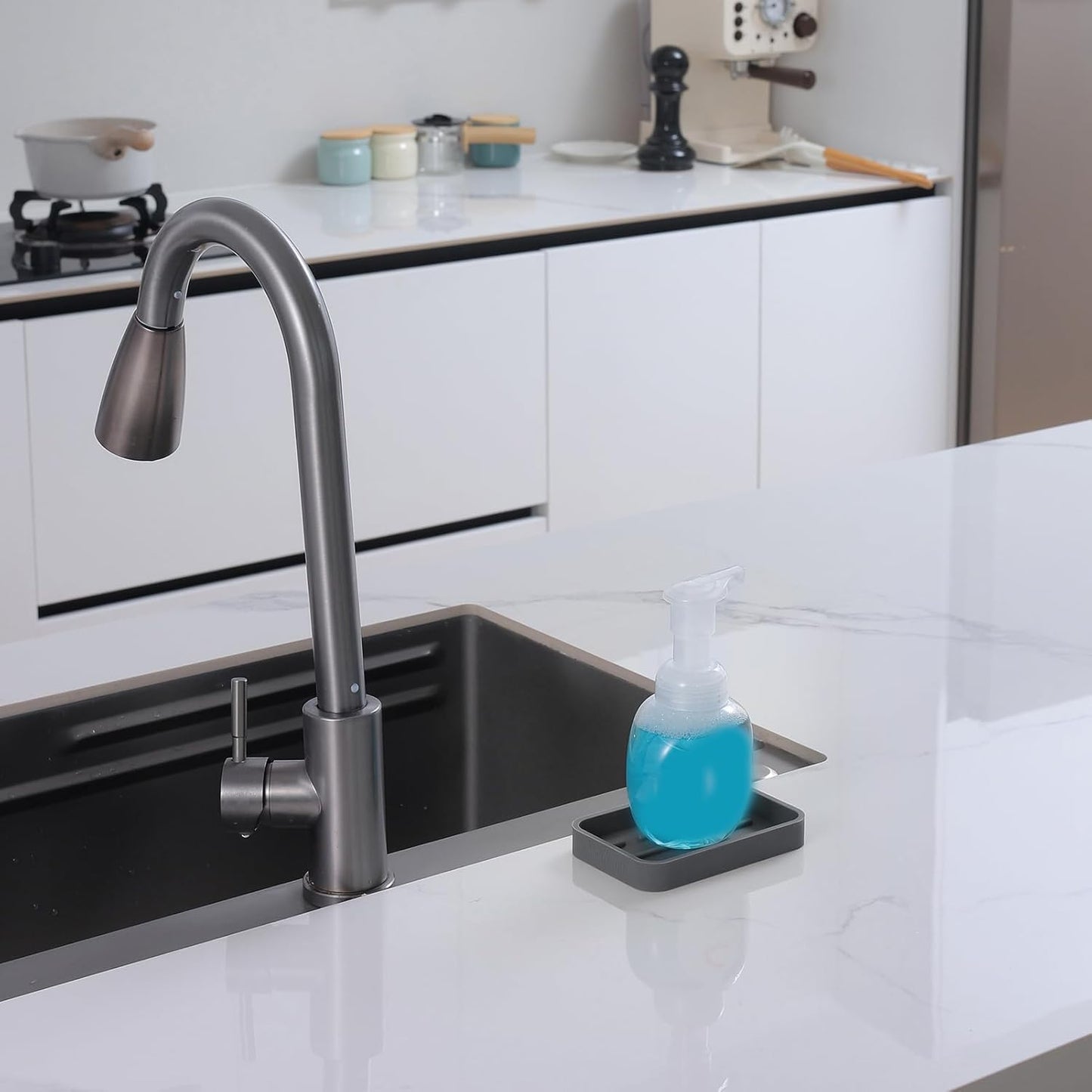 Silicone Kitchen Sink Organizer Tray for Multiple Usage,Easy Clean Sponges Holder for Kitchen Bathroom Counter or Sink,Dish Soap Dispenser,Scrubber,Bottle,Cup Grey 4.9”x 3.2”