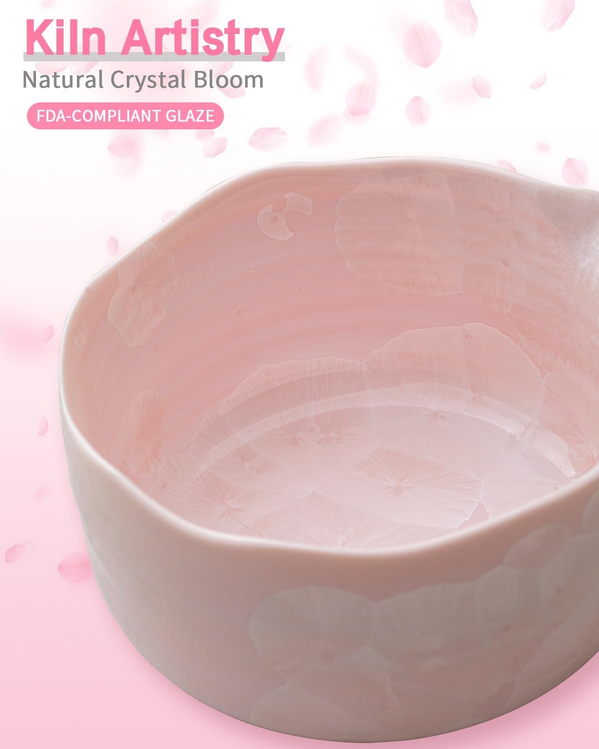 Natural Crystal Flower Matcha Set - 4 Pcs Food Grade Matcha Kit with Spouted Bowl, Matcha Whisk, Scoop and Chasen Holder - Matcha Tea Ceremony Gift for Matcha Lovers (Sakura Whisper)