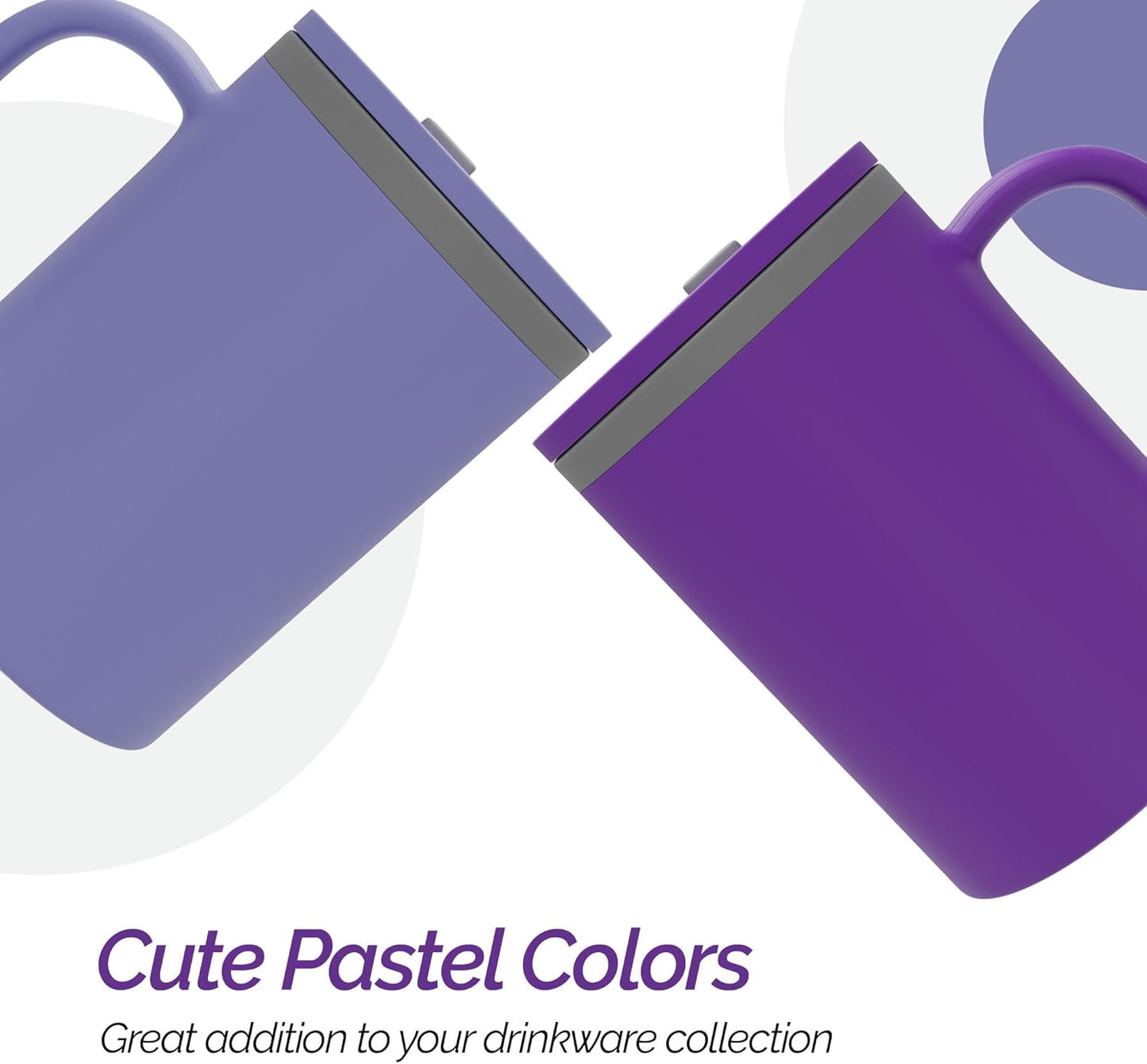 Copco Iconic 16oz Double Wall Insulated Desk Mug with Lid & Handle, Set of 2, BPA-Free Reusable Plastic, Spill-Proof, Microwave & Dishwasher Safe, Wide Mouth, Cup Holder Friendly (Purple/Light Purple)