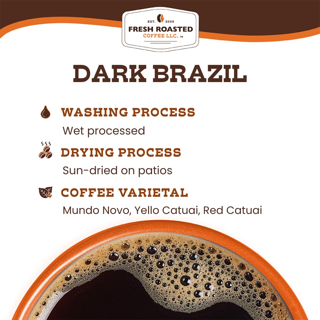 Fresh Roasted Coffee, Dark Brazil, 2 lb (32 oz), Med-Dark Roast, Kosher, Ground