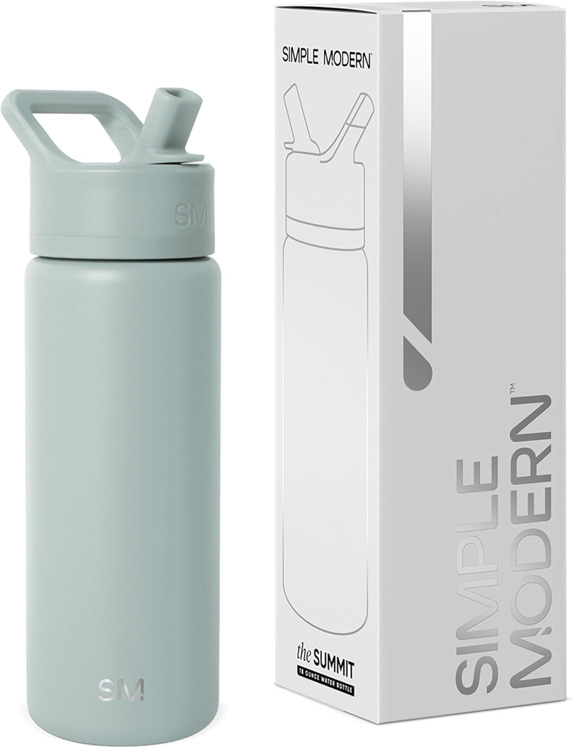 Simple Modern Kids Water Bottle with Straw Lid Vacuum Insulated Stainless Steel Metal Thermos Bottles | Reusable Leak Proof BPA-Free Flask for School | Summit Collection | 18oz, Sea Glass Sage