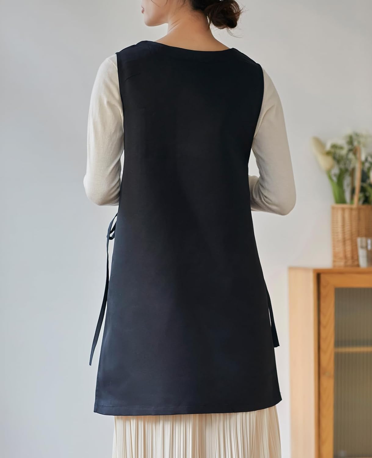 Women Cobbler Apron Japanese Style Aprons with 3 Pockets for Work Chef Kitchen