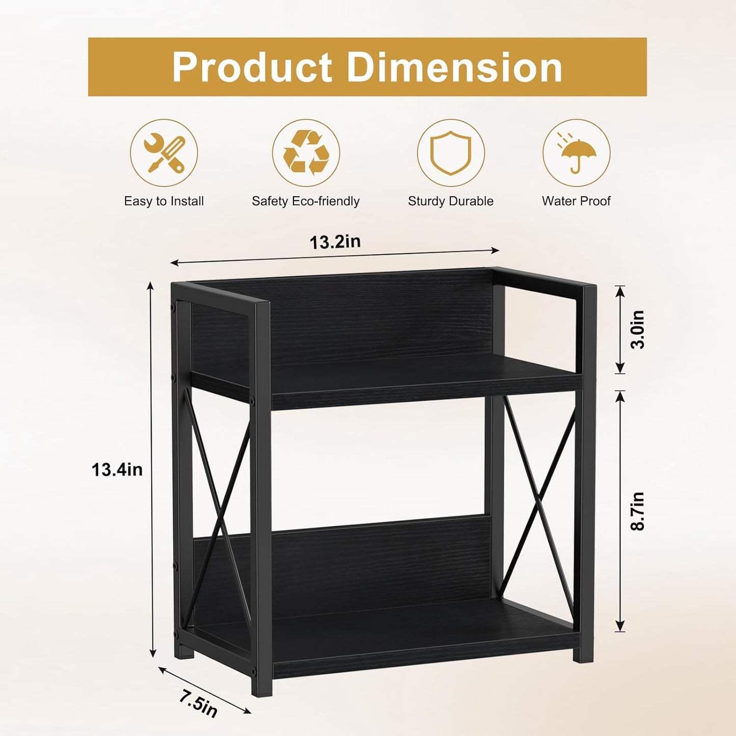 Giikin Countertop Organizer, 2 Tier Coffee Station Organizer for Desktop, Wood Counter Shelf Spice Rack for Kitchen (Black, M)