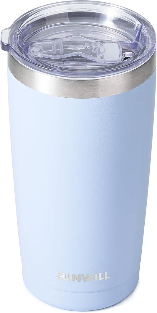 SUNWILL Travel Coffee Tumbler 20 oz, Insulated Mug with Lid, Stainless Steel Cup for Hot and Cold Drinks, Powder Coated Iceberg