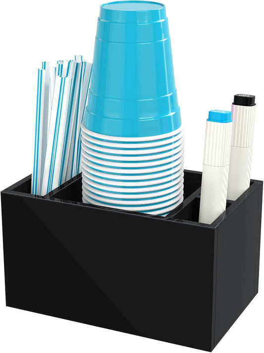 Cup Holder With Marker Slot, Party Dispenser Acrylic Organizer, Mark Your Drink Caddy, Modern Bar Counter Decor, Black