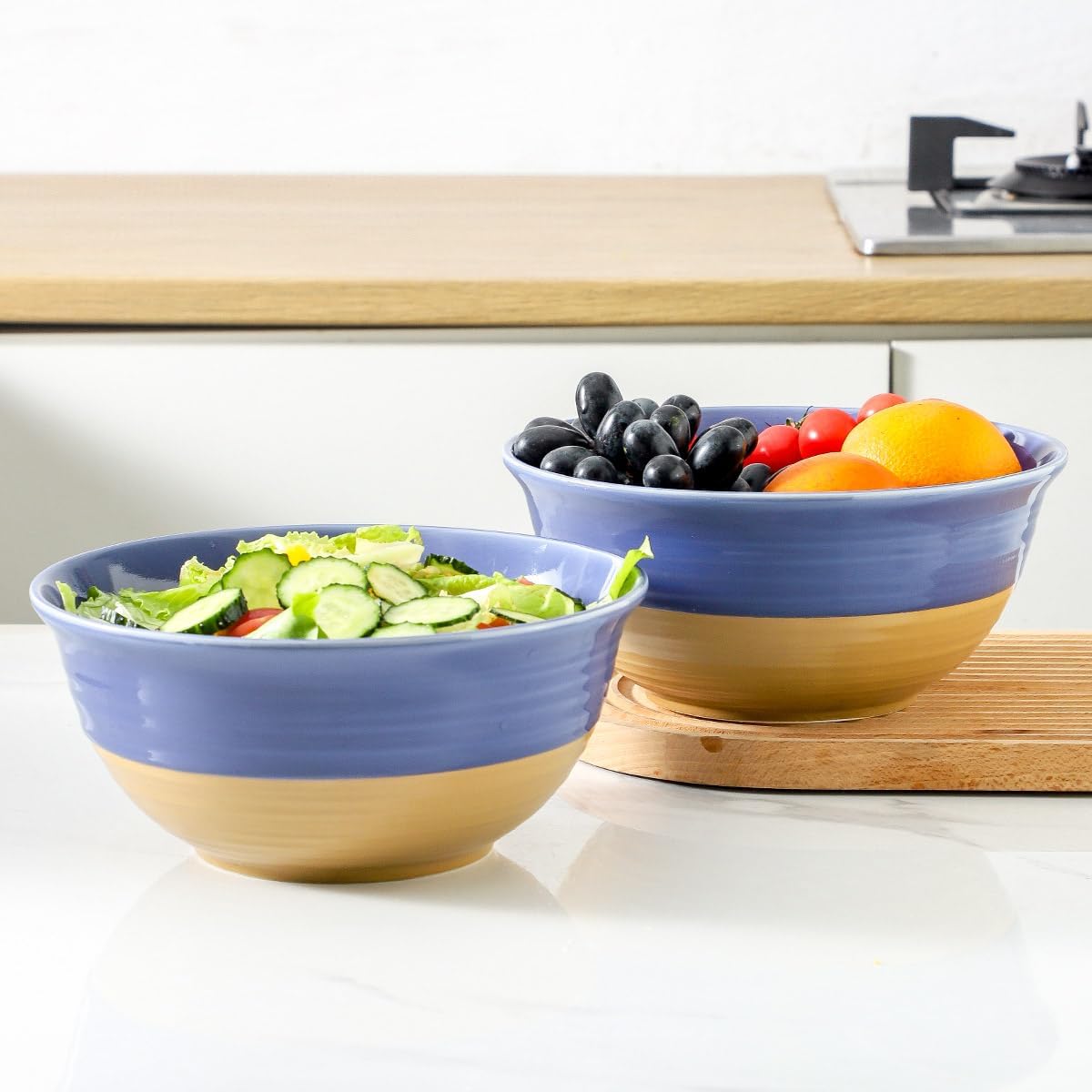 Hasense Salad Bowls Set of 2, 9 Inch Purple Ceramic Serving & Mixing Bowls - 84 Ounce, Microwave Safe: Perfect for Entertaining, Cooking, Baking & Dinner Plates