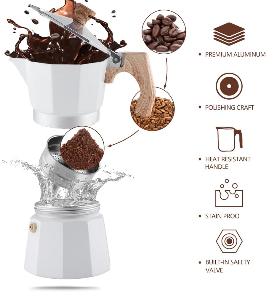 wedrink Stovetop Espresso Maker 3 Cups Moka Pot Cuban Coffee Maker Stovetop Coffee Maker Moka Italian Espresso(150ml)