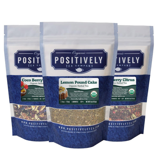 Organic Positively Tea Company, Herbal Tea Sampler, Loose Leaf, 4 Ounce, 3 Pack