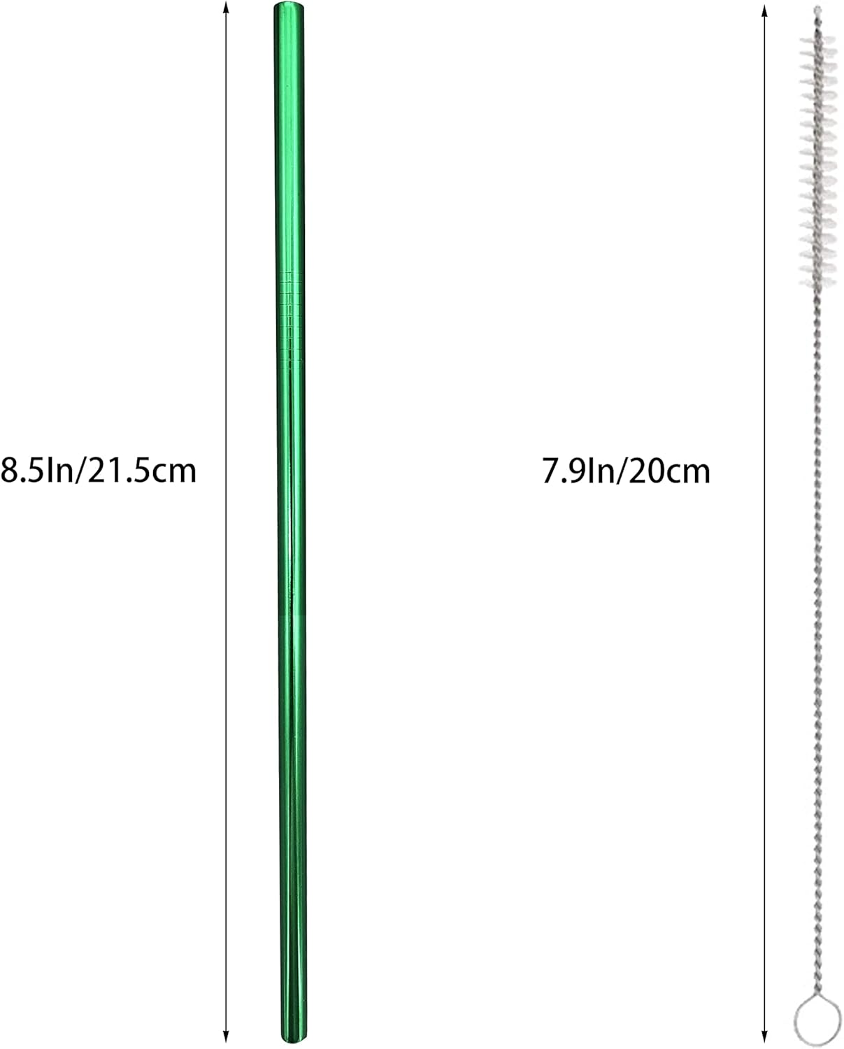 10 Pcs Stainless Steel Straws, Reusable Drinking Straws, Straight Metal Straw Sets with 2 Pcs Cleaning Brushes (8.5 Inch, Green)