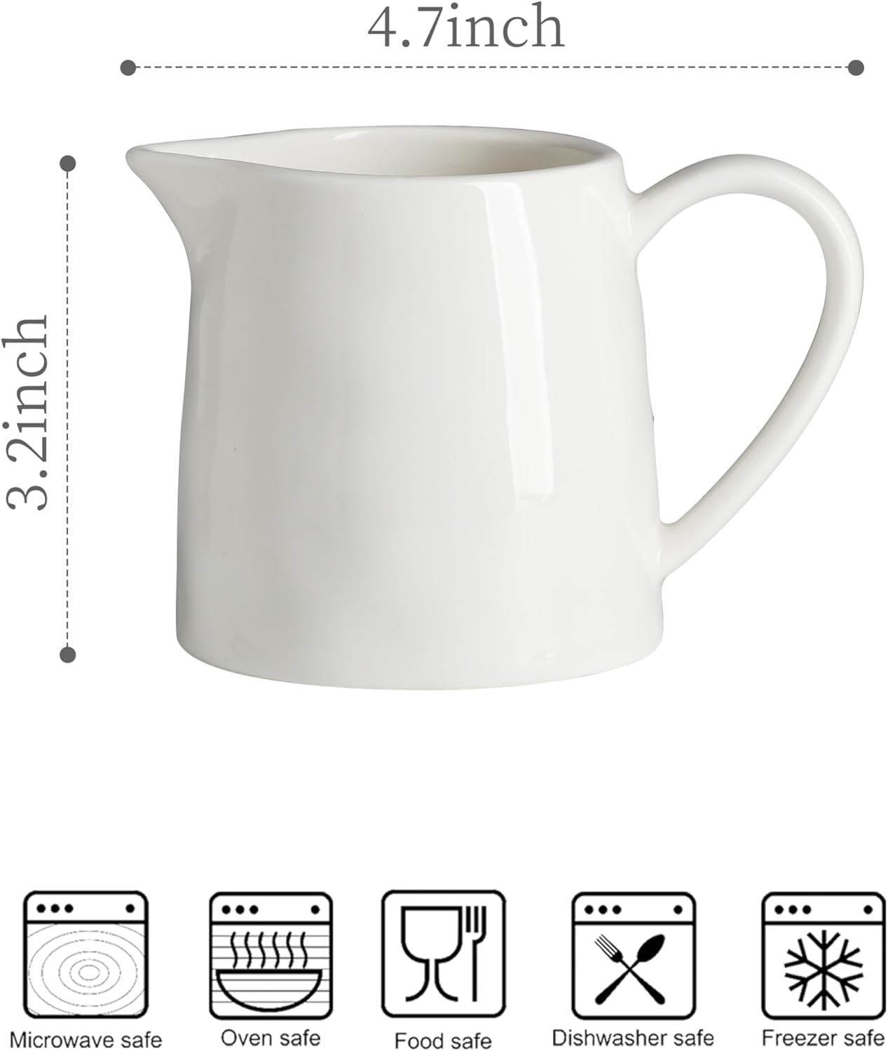 Creamer 9 OZ Creamer Pitcher, White Creamer with Handle, Porcelain Small Milk Pitcher, Coffee Farmhouse Kitchen Accessory