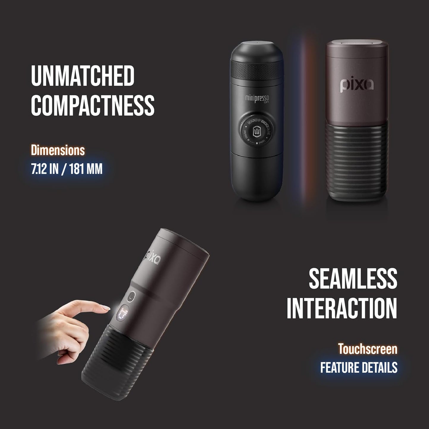 WACACO PIXAPRESSO, Coffee Machine Electric & Portable, With 4 Coffee Types & Fast Heat-Up, 3* 3000mAh Battery Up to 5 Cups, 20 Bar Portable Espresso Maker For Ground Coffee & NS Capsule, Dark Burgundy