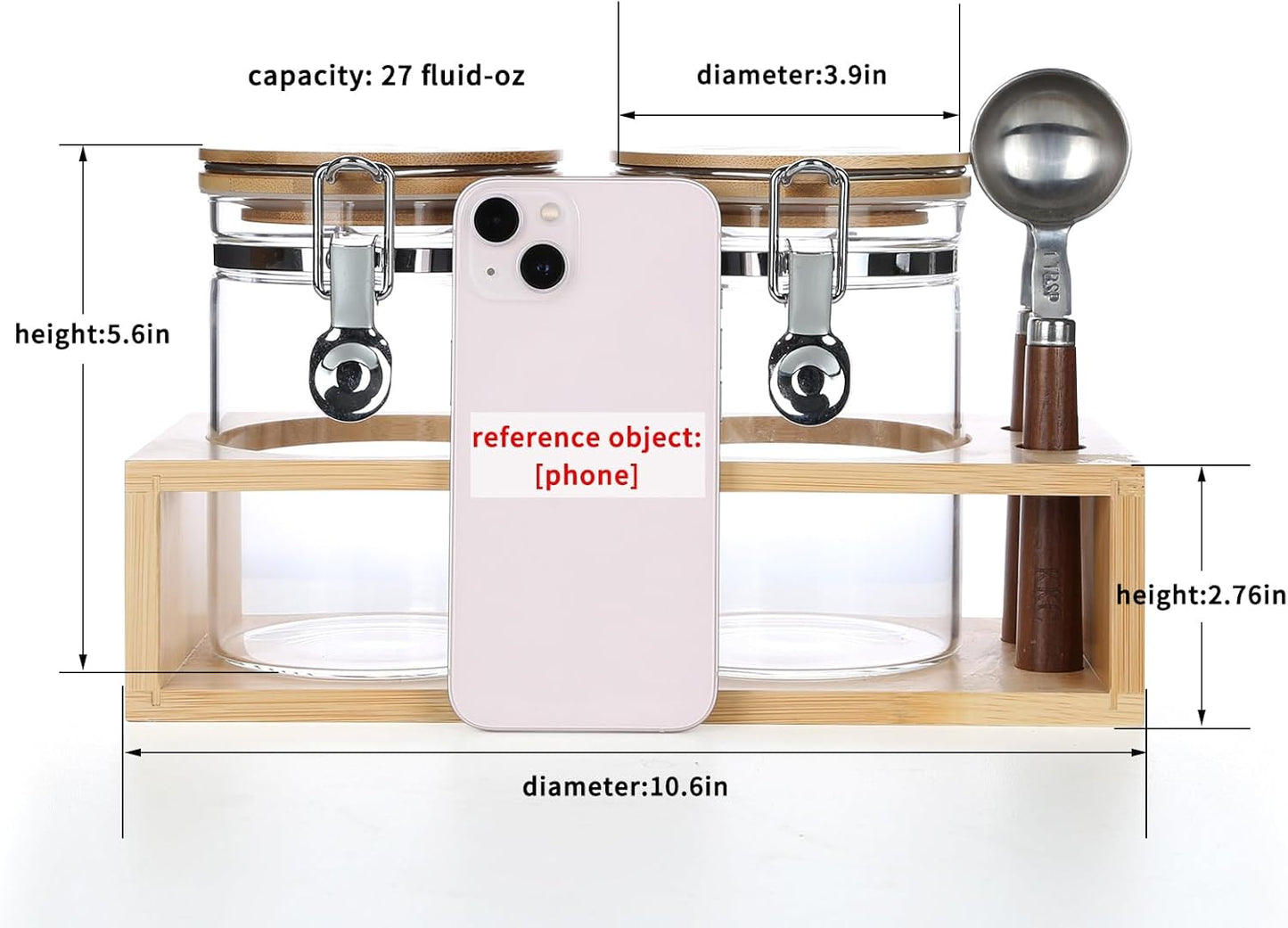 KKC HOME ACCENTS Sealed Glass Storage Jars with Scoops for Brown Sugar,Sea Salt,Flour,Ground Coffee,Beans,Loose Tea,Matcha,Glass Containers with Sealed Hinged Lids for Kitchen Counter,27 Fluid-oz