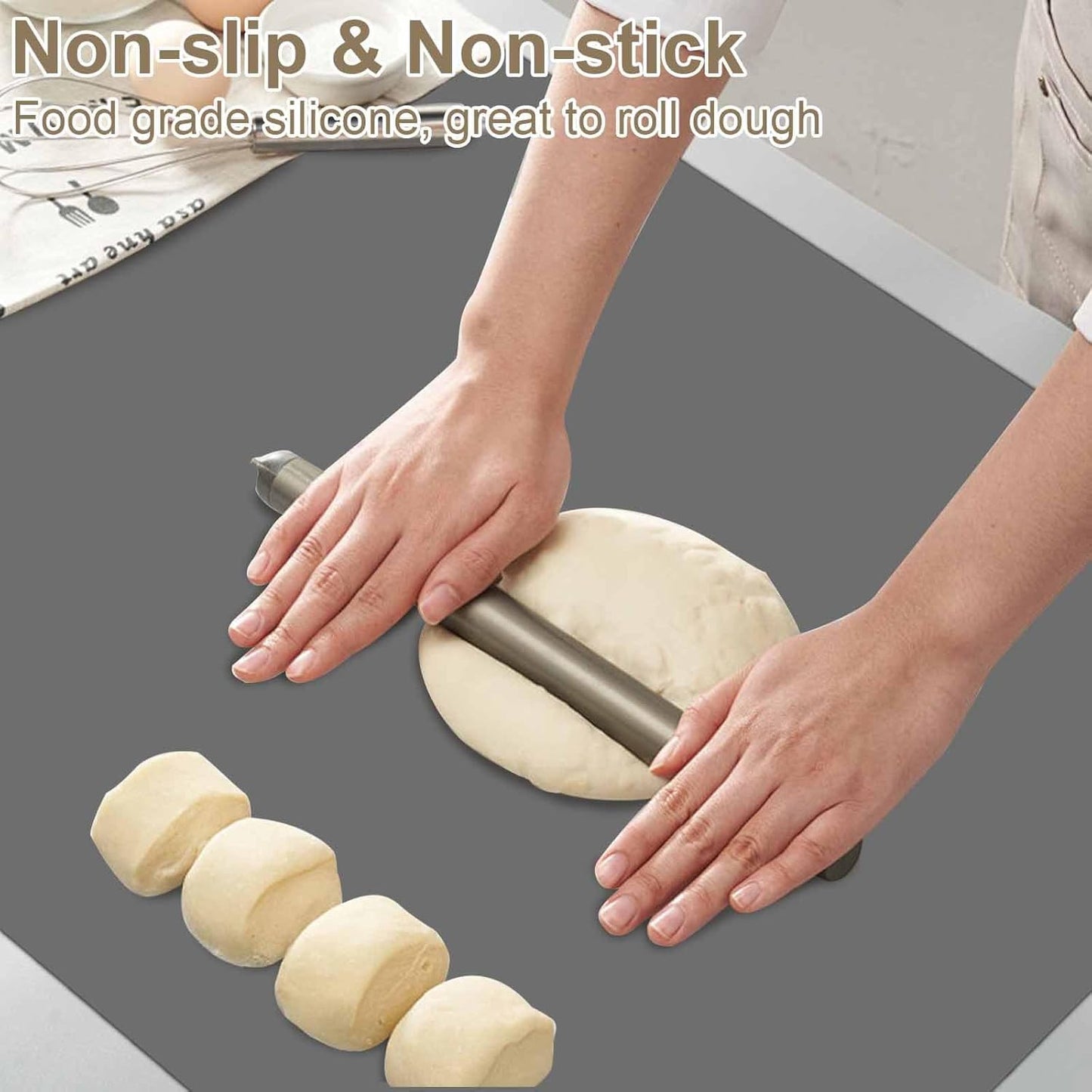 2 Pack 23.62"x15.74"(60cmx40cm) Silicone Kitchen Counter Mats, Heat Resistant Non-Slip Countertop Protector, Waterproof Nonstick Multipurpose Mat, Black