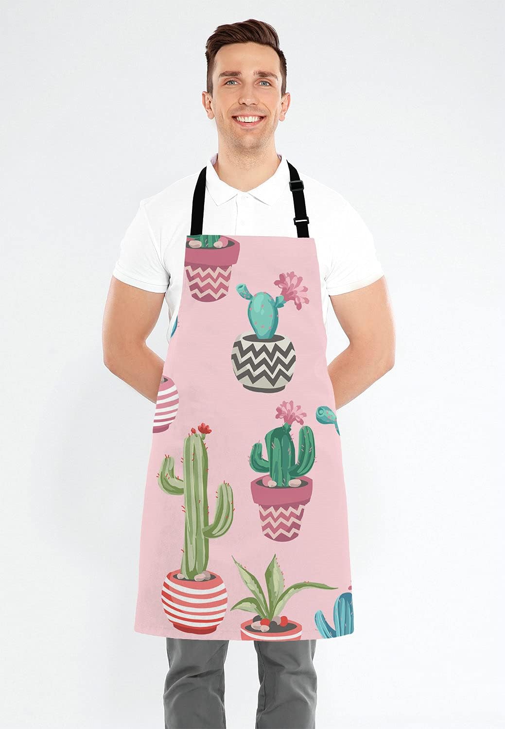 Cactus Bib Apron with Adjustable Neck for Men Women,Suitable for Home Kitchen Cooking Waitress Chef Grill Bistro Baking Apron