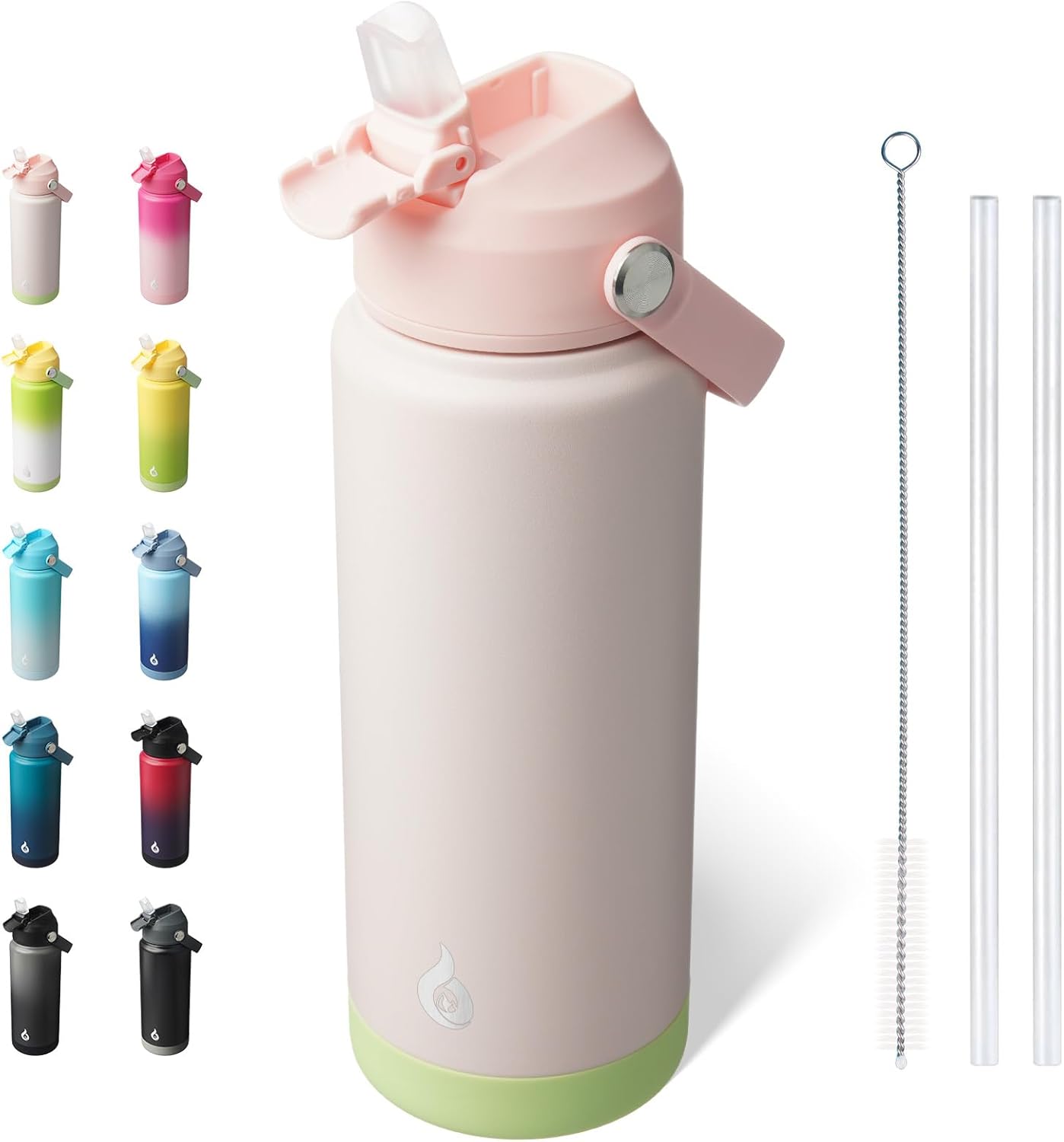 BJPKPK Water Bottle with Straw Lid, 24oz Vacuum Insulated Water Bottles, Metal Stainless Steel Thermos for Sports, Travel, BPA Free Leak Proof Thermos, Cups, Flasks, Tumblers,Pearl Pink