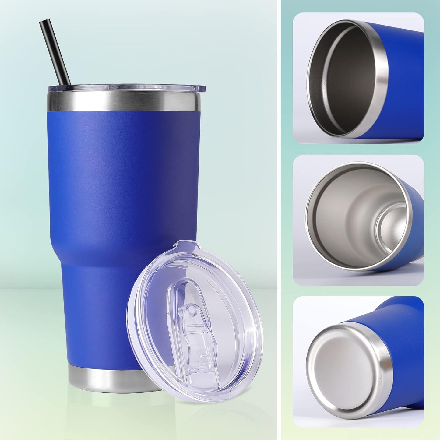 DOMICARE 30 oz Tumbler with Lid and Straw, Stainless Steel Tumblers Bulk, Insulated Vacuum Double Wall Travel Coffee Mug, Durable Powder Coated Tumbler Cup (Dark Blue, 1)