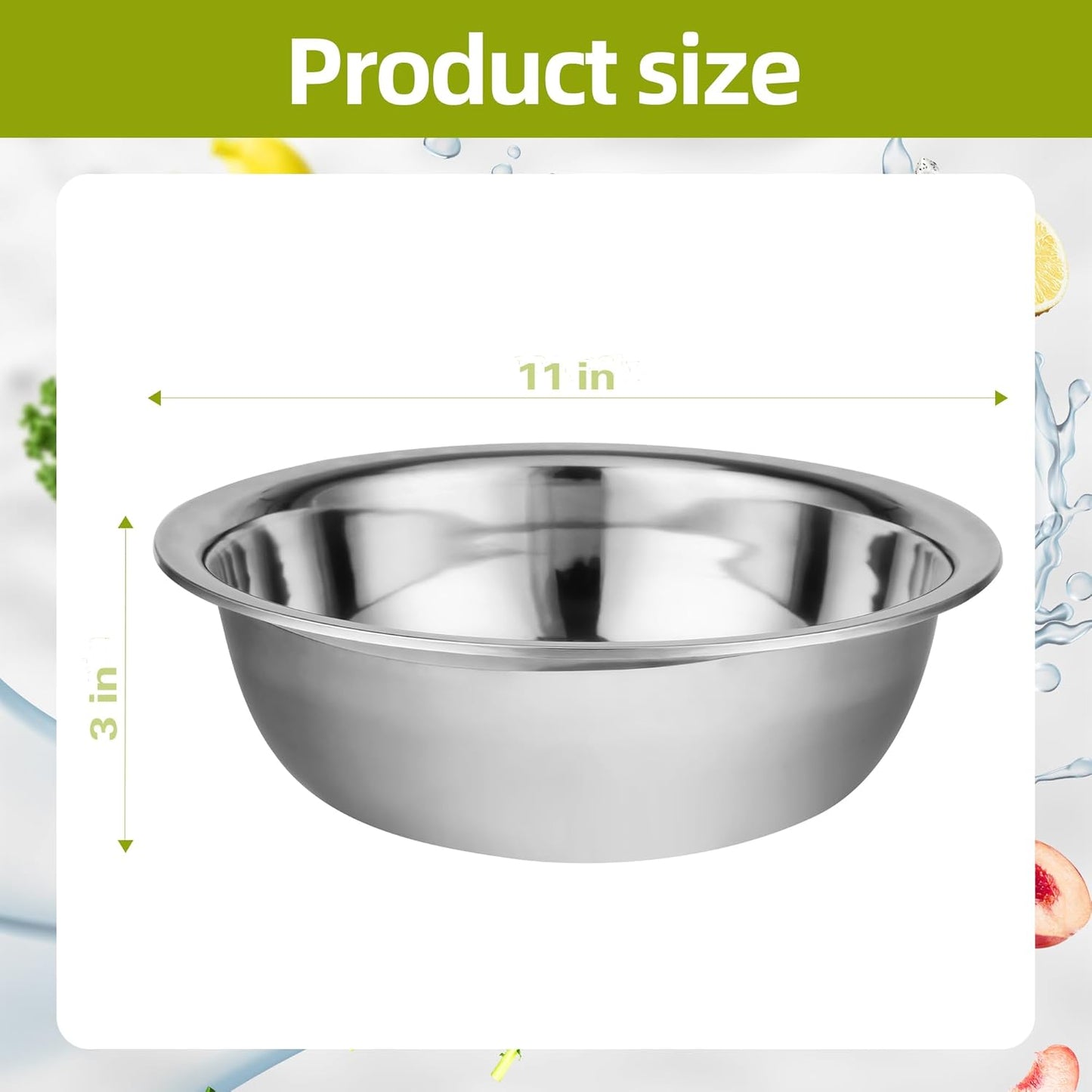 12 Pack 11 x 3 Inch Stainless Steel Mixing Bowls for Bulk Food Prep with Nesting Design for Hotel Restaurant and Home Kitchen Cooking in Silver