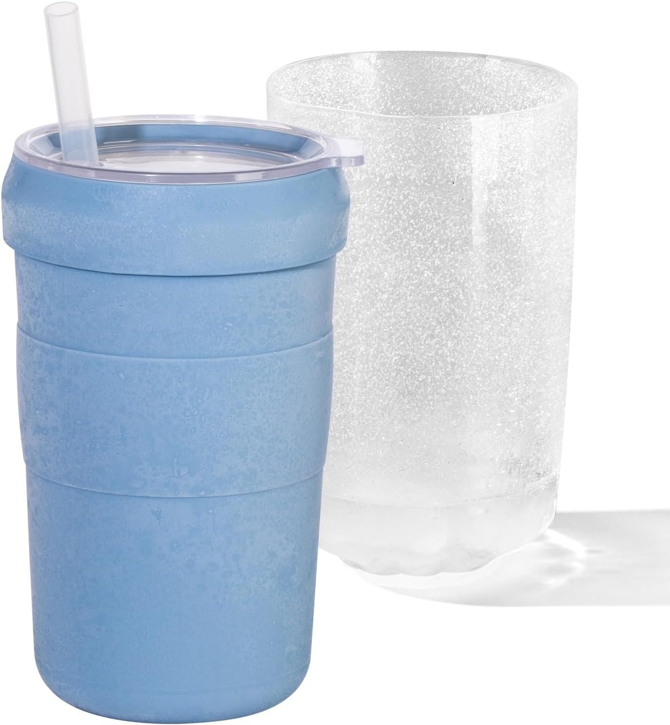 Iced Coffee Tumbler, 45℉ Insulated Beer Mug for Freezer, (Ice-Free) Double-walled Freezable Slushie Cup with Stainless Steel Liner, Travel Coffee Mug Reusable, with Lid and Straw, 16oz (1, Blue)