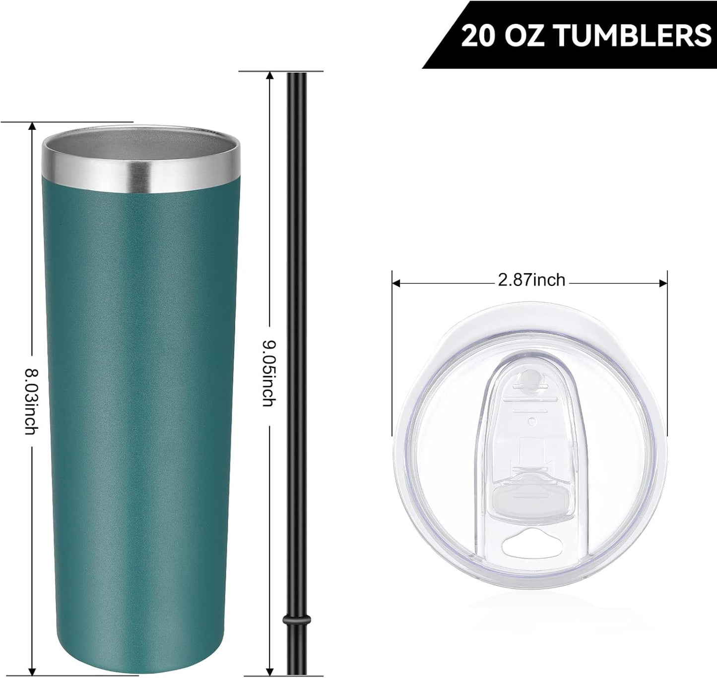 VEGOND Stainless Steel Tumblers Bulk 12 Pack, 20 oz Vacuum Insulated Skinny Tumblers with Lids and Straws, Double Wall Coffee Mug, Travel Water Cup