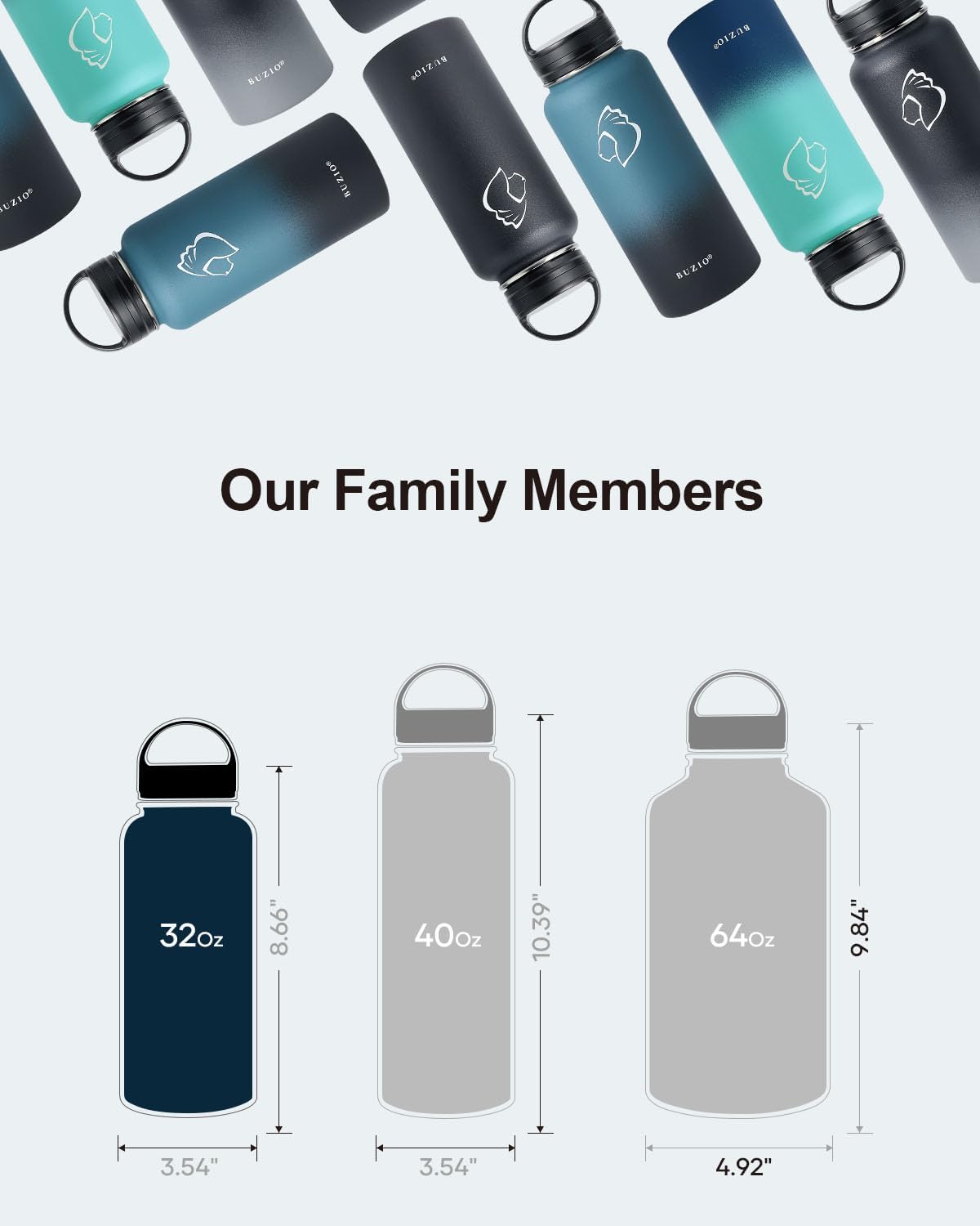 BUZIO 32 oz Water Bottle Insulated with Straw & 3 lid and Carrying Pouch, Leak Proof Anti-Slip Stainless Steel Water Flask Jug, Cold for 48 Hrs Double Vacuum Thermo Canteen, Pearlescent Purple Green