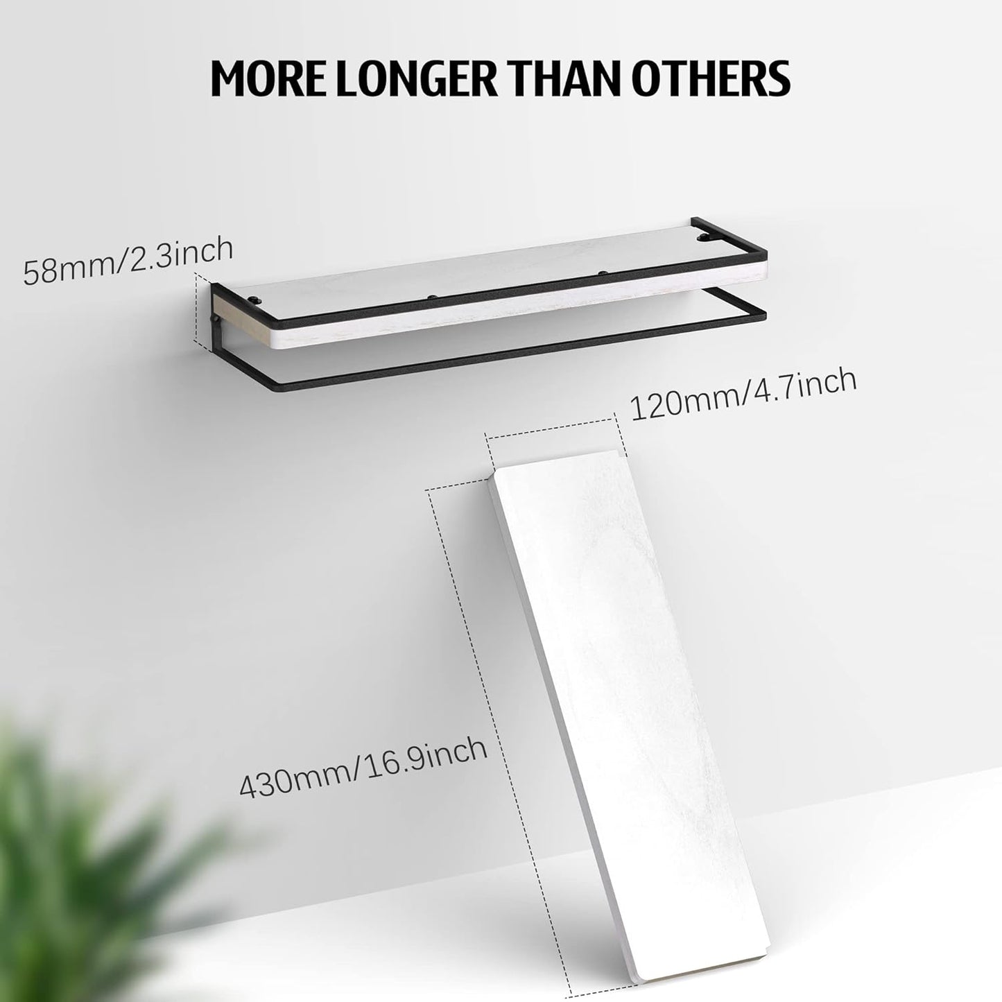 Meangood Floating Shelves Wall Mounted Set of 2, Rustic Wood Wall Storage Shelves for Bedroom,Living Room,Bathroom, Kitchen (White)