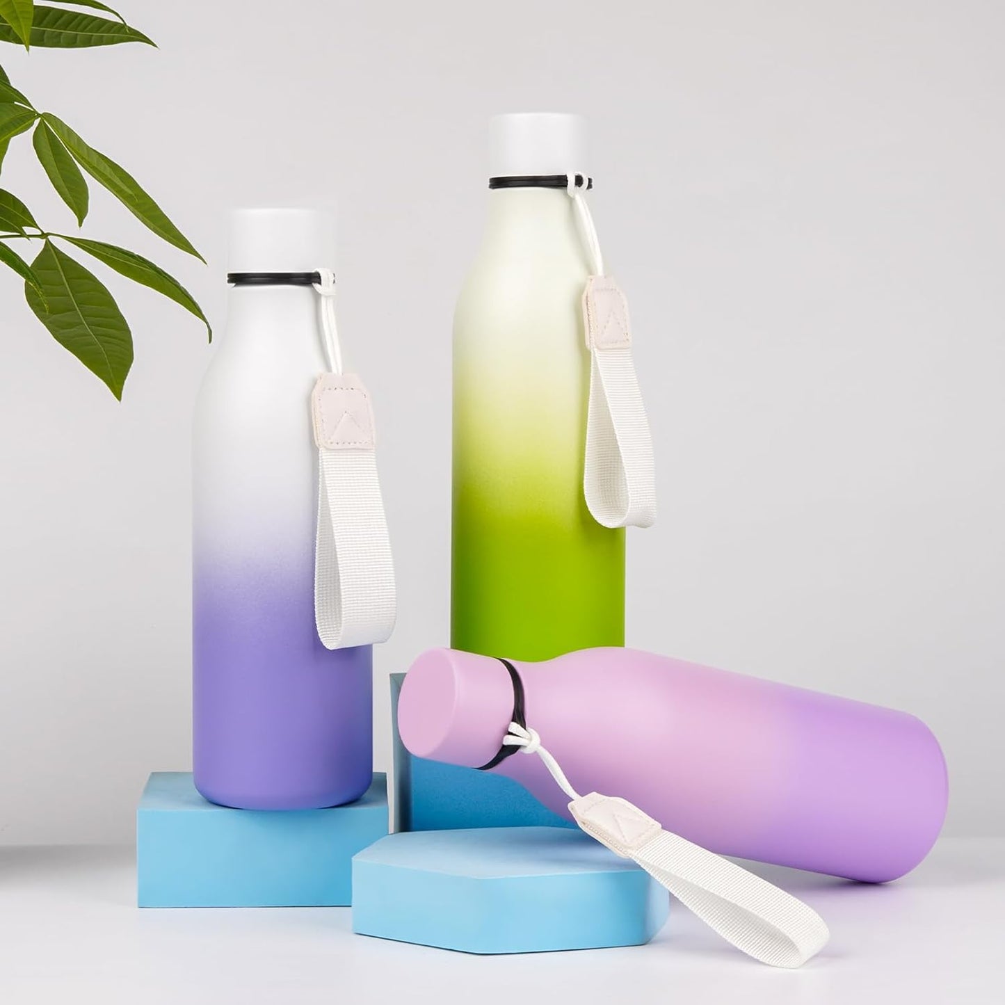 BJPKPK Insulated Water Bottles, 18 oz Stainless Steel Metal Water Bottle with Strap, BPA Free Leak Proof Thermos, Mugs, Flasks, Reusable Water Bottle for Sports & Travel, Lilac Elegance (Pack of 2)