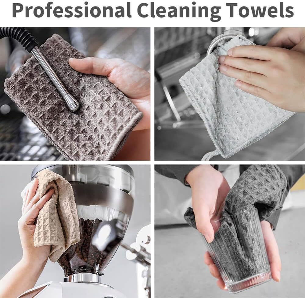 Espresso Accessories Barista Towels 8 Pack – Microfiber Cleaning Cloths for Espresso Machines, Steam Wands & Countertops – Essential Coffee Bar Accessories, Waffle Weave, Multicolor, 12"x12"