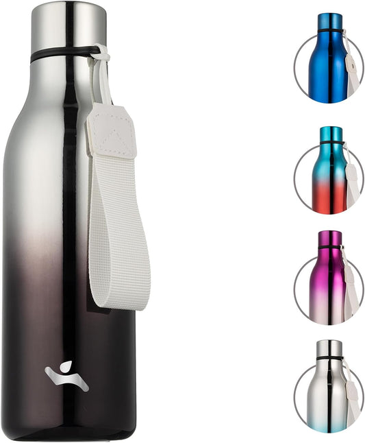 Insulated Water Bottle with Strap,18 oz Double Wall Stainless Steel Vacuum Bottles Metal Water Flask,Silver Miner