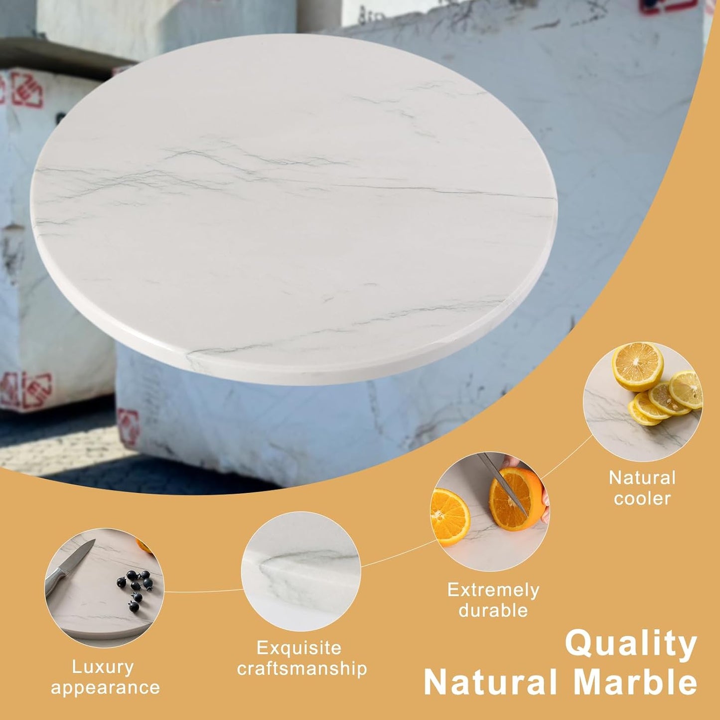 Koville Natural White Marble Cutting Board, 16 Inch Marble Cutting Boards for Kitchen Countertop, Stone Cheese Boards Pastry Boards for Baking, Charcuterie, Trivet, Round Serving Slab for Counter