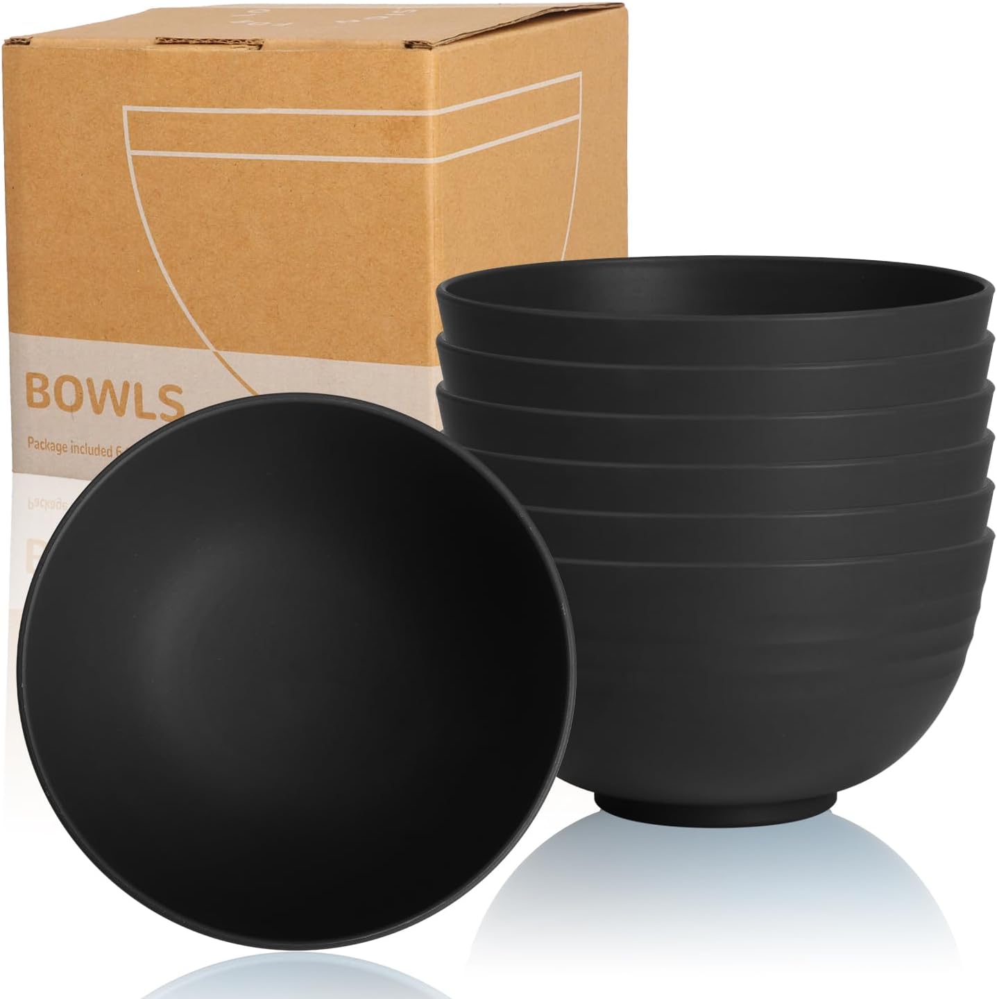 Wheat Straw Camping Bowls Sets of 6,Unbreakable 26oz Lightweight Bowls Sets for Outdoors Activity,Breakfast Bowls for Cereal and Salad.Black Series