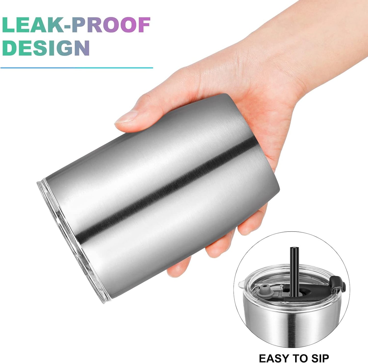 VEGOND Stainless Steel 12 oz Tumblers bulk Vacuum Insulated Double Wall Travel Tumbler with Lid and Straw Reusable Tumbler, Stainless 1 Pack