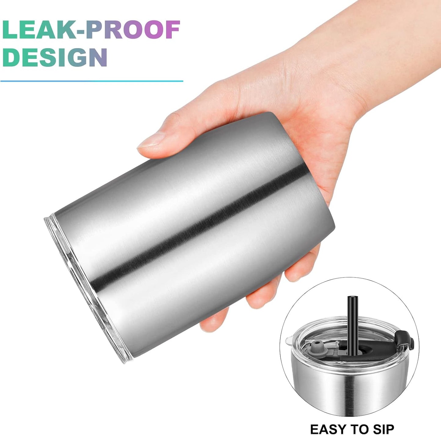 VEGOND Stainless Steel 12 oz Tumblers bulk Vacuum Insulated Double Wall Travel Tumbler with Lid and Straw Reusable Tumbler,Stainless 12 pack