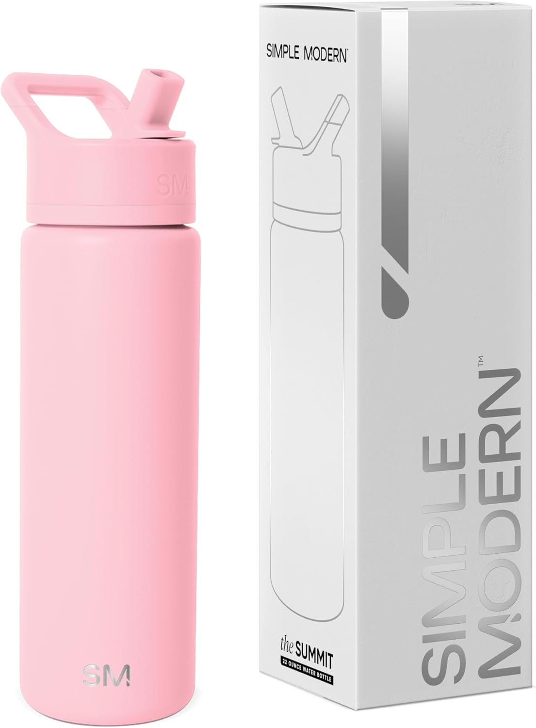 Simple Modern Water Bottle with Straw Lid Vacuum Insulated Stainless Steel Metal Cup Bottles | Reusable Leak Proof BPA-Free Flask for Gym, Travel, Sports | Summit Collection | 22oz, Blush