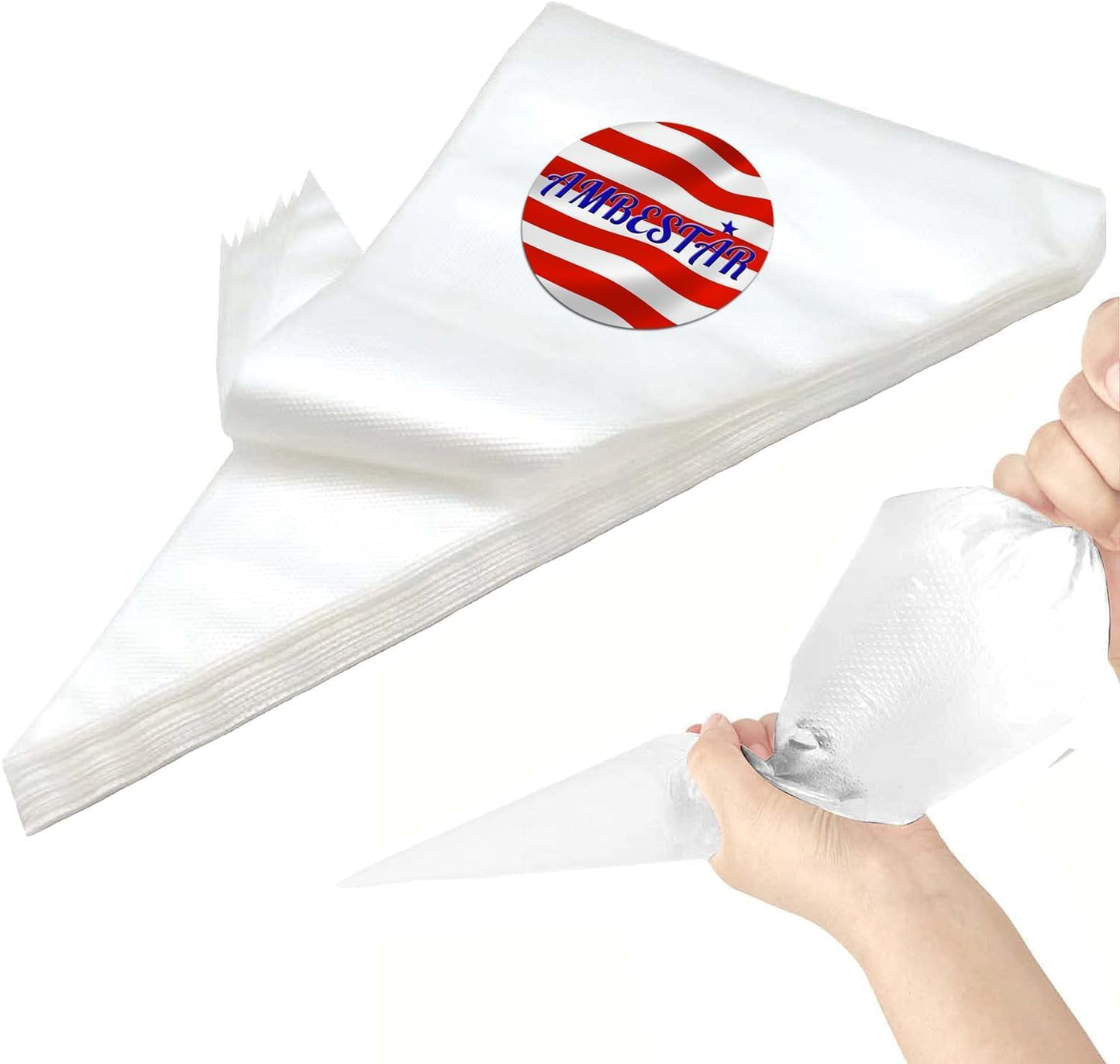 23 inch Frosting Piping Bag Disposable, AMBESTAR 100 Pieces Professional Clear Huge Thickened Cake Decorating Bag for Cream Frosting, Cakes and Cookies Decoration, Baking Lovers Accessories