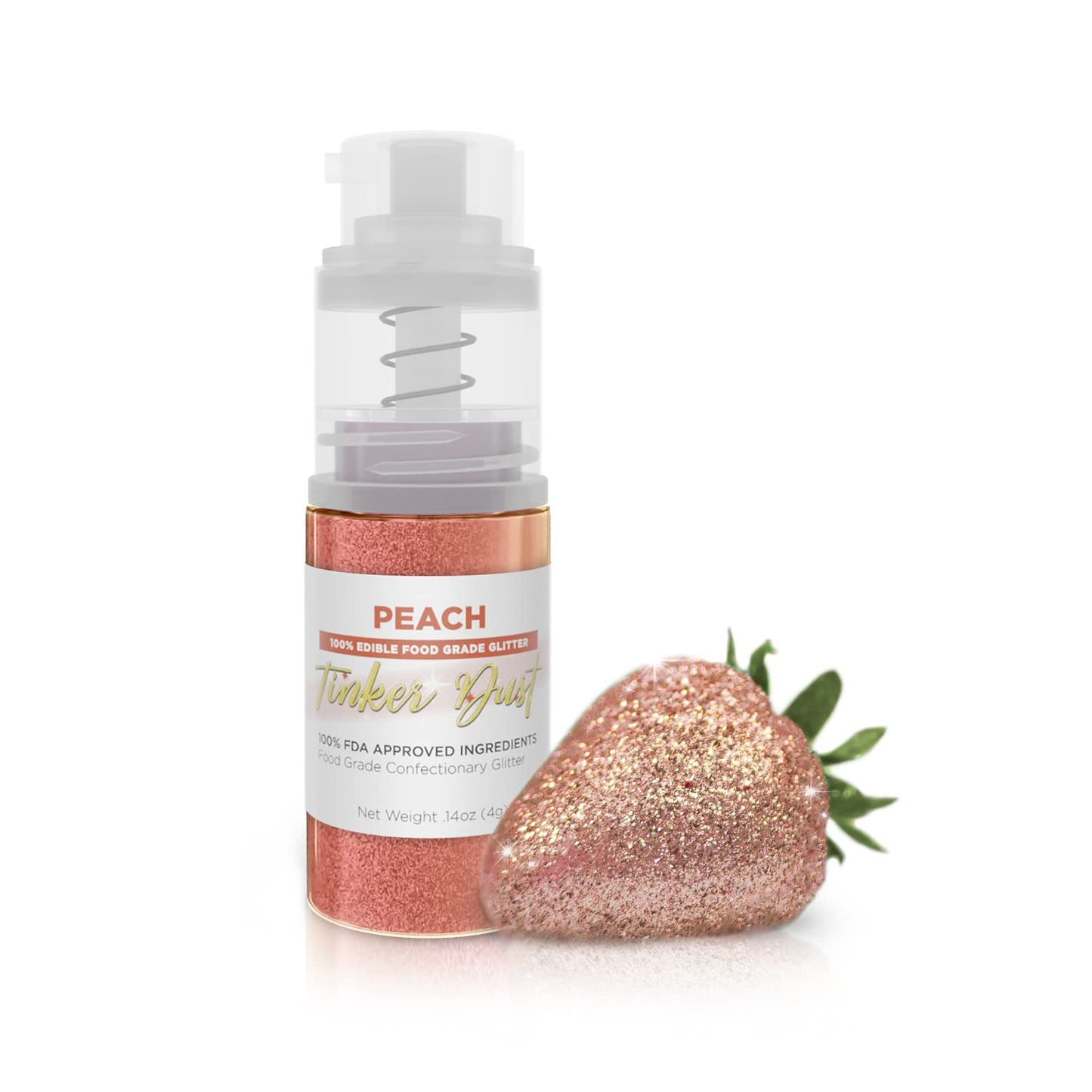 Bakell - Peach Tinker Dust (4g, 1x Mini Spray Pump) Edible Glitter for Food, Desserts, and Beverages!