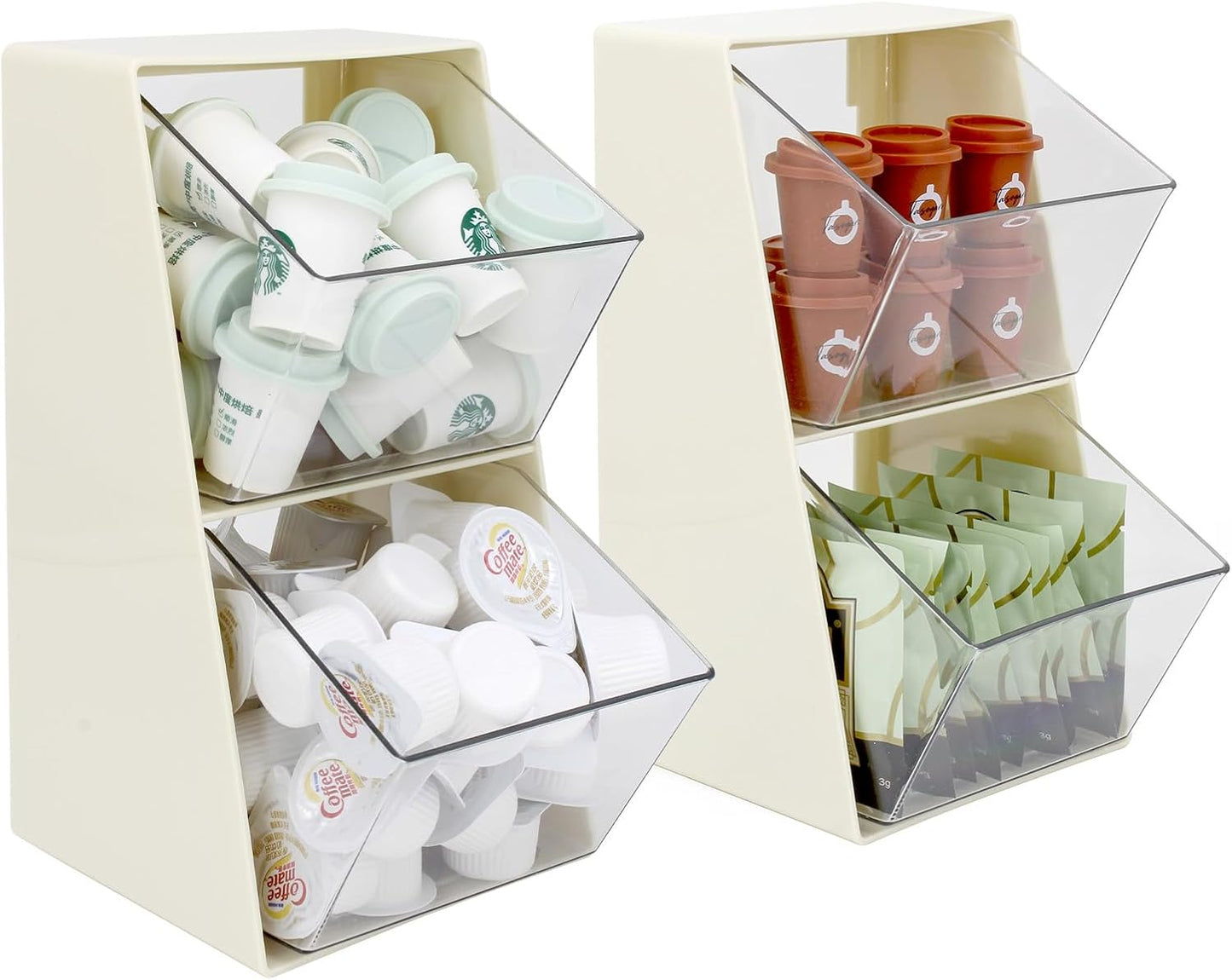 Bokelai 2 Pack Coffee Pod Holder K Cup Storage Coffee Bar Organizer for Home and Office Countertop Organiser Storage Bins for Coffee Station Counter Container for Tea bag Sugar Creamer Filter White
