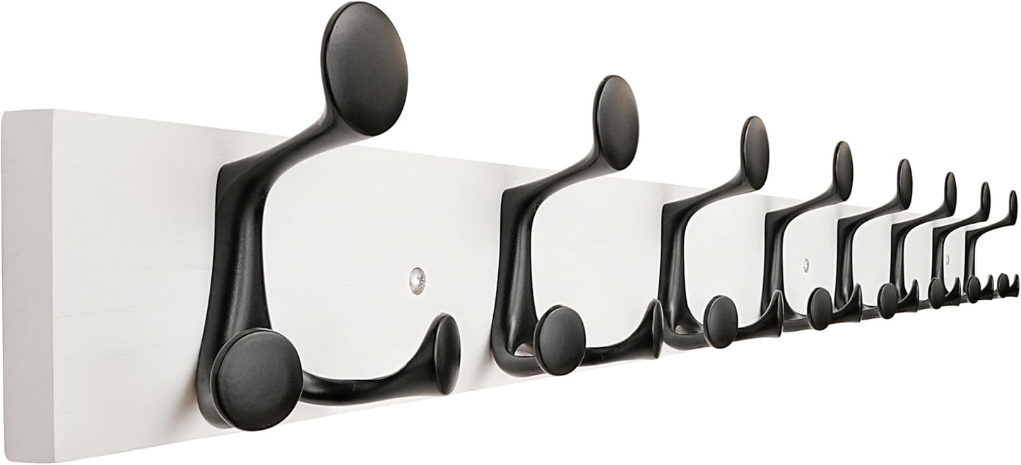 SKOLOO 43-Inch White Wood Coat Rack Wall Mount with 8 Triple Hooks - Ideal for Family Entrances, Classrooms, and Pet Supplies Storage - Perfect Coat Hooks for Wall, Pack of 2
