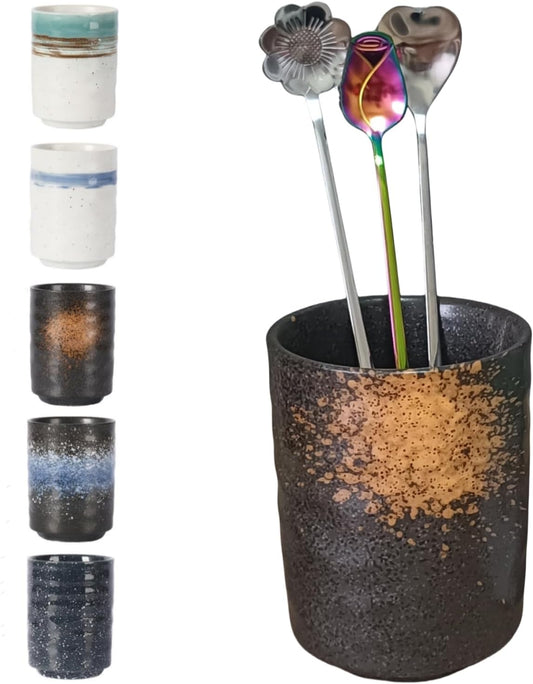 Stoneware Coffee Bar Utensil Holder Tea & Coffee Spoon & Stirrer Holder for Stir Stick Straw Teaspoon Holder Spoon Cup Small Utensil Jar (Fireworks)