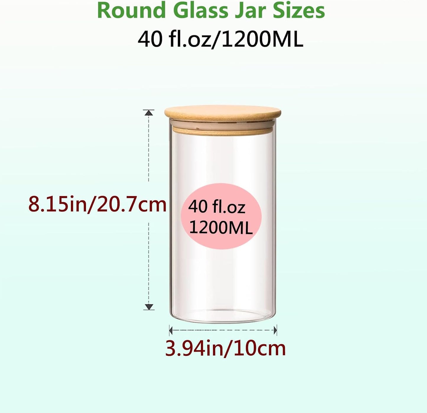 40oz Round Glass Storage Containers with Lids, Clear Food Storage Container Jar with Sealing Bamboo Lid for Noodles Flour Cereal Rice Sugar Tea Coffee Beans, Round Set of 3