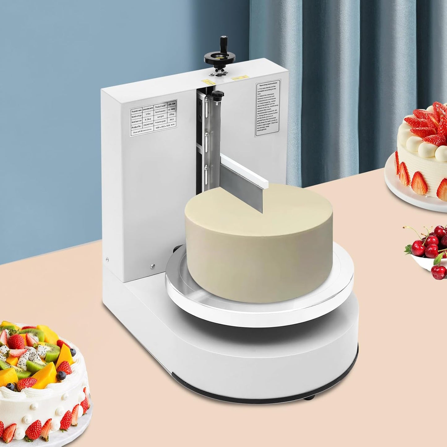 Automatic Cake Decorating Machine, Electronic Cream Coating Spreading Smooth Machine with Graduated Scraper 30-200RPM Rotating Speed,Cake Bread Spreader Machine for 4-12inch Cakes,White