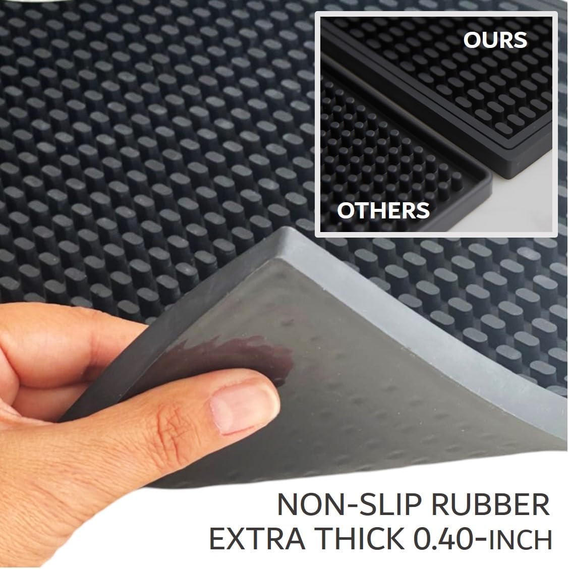 18x12 Rubber Bar Mats for Bartending. 0.4" Thick Coffee Bar Mat for Countertop. Durable & Flexible Black Kitchen Counter Bar Service Drying Mat