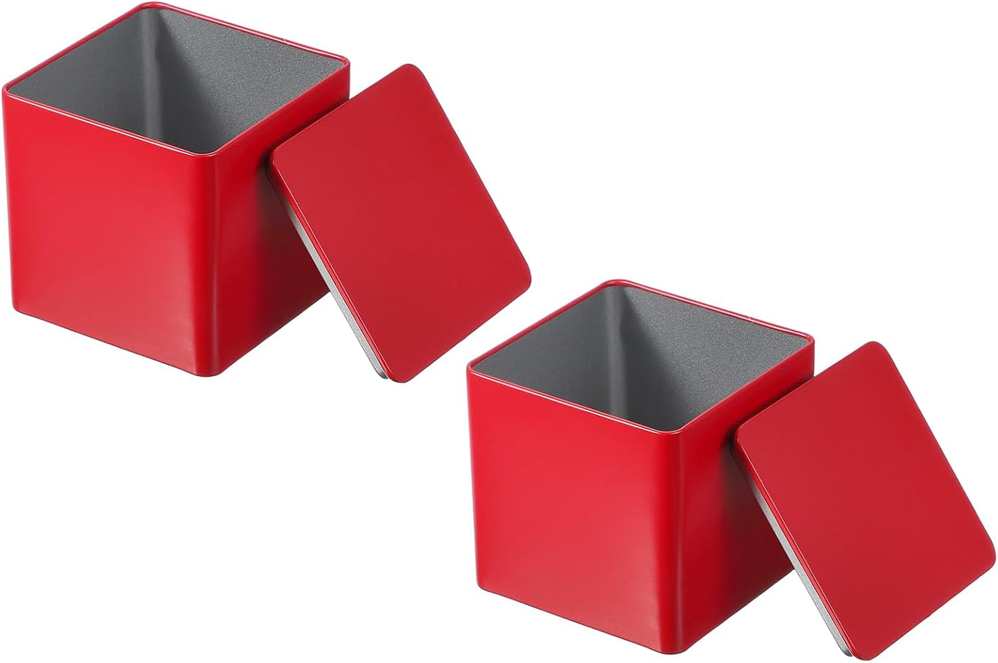PATIKIL Metal Tea and Tin Set 3.35"x3.35"x3.35", 2 Pcs Metal Storage Airtight Storage Square Container with Lid for Loose Tea Coffee Candy Treats Gifts Spice DIY, Red