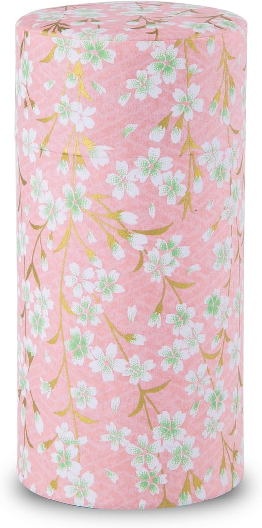 Tea caddy for loose leaf tea japanese washi paper 200g capacity (Sakura of Kyoto/Pink) tea caddies tea tin tea canister