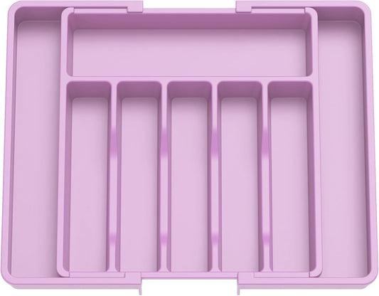 Lifewit Silverware Drawer Organizer, Expandable Utensil Tray for Kitchen, BPA Free Flatware and Cutlery Holder, Adjustable Plastic Storage for Spoons Forks Knives, Large, Purple